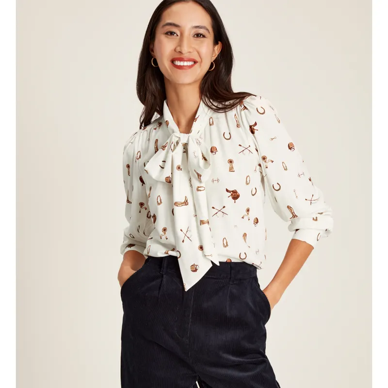 Joules Ladies Everly Tie Neck Blouse - Equestrian Print-1